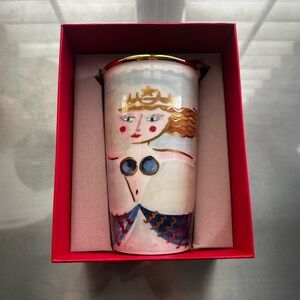 Starbucks Siren In Water Green Gold Paint Art Ceramic Tumbler Traveler Mug 12oz